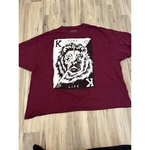 Poison King Life Split Lion T-Shirt Men's Size 5XL burgundy Graphic Print